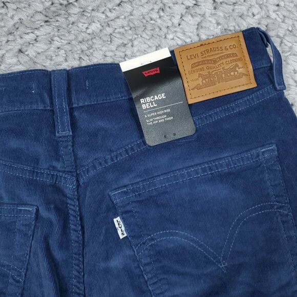 Levi's Premium Ribcage Bell Bottom Corduroy Jeans Wide Leg Blue Size 32 x 32 - Picture 4 of 12